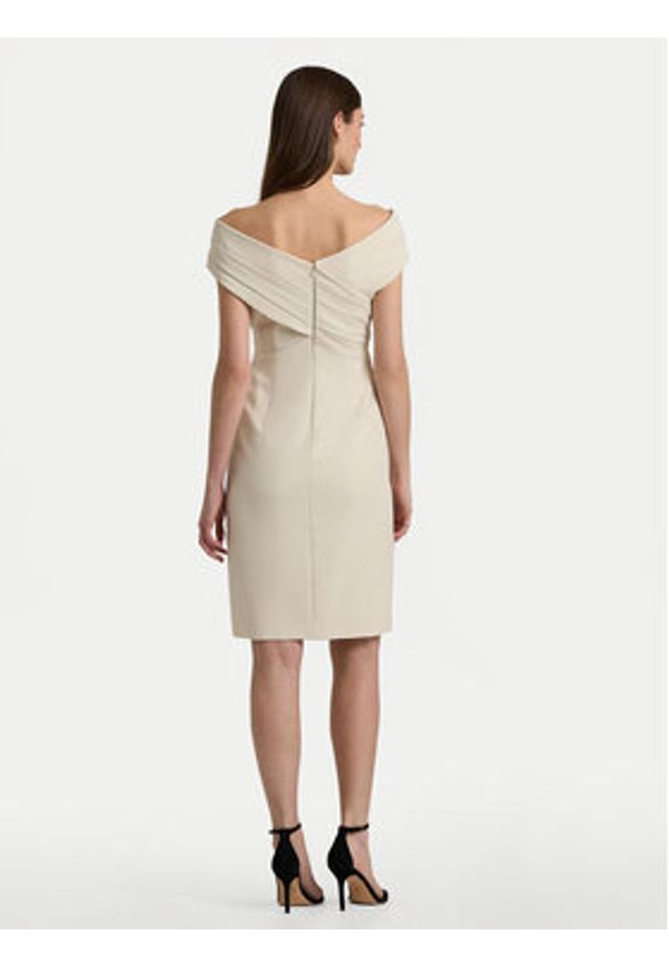 Lauren Ralph Lauren Sukienka koktajlowa 253936390002 Écru Slim Fit. Materiał: syntetyk. Styl: wizytowy