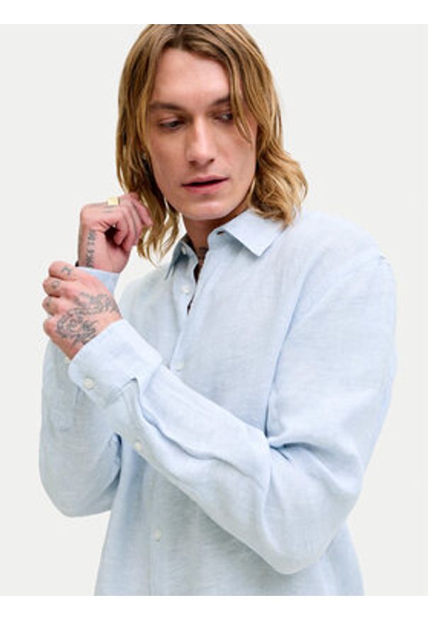 Jack & Jones Koszula Lawrence 12293563 Niebieski jasny Regular Fit. Kolor: niebieski. Materiał: len