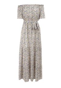 Born2be - Fioletowo-Żółta Sukienka z Bawełny Thesamia. Kolor: fioletowy. Materiał: bawełna. Wzór: nadruk, kwiaty. Długość: maxi #2