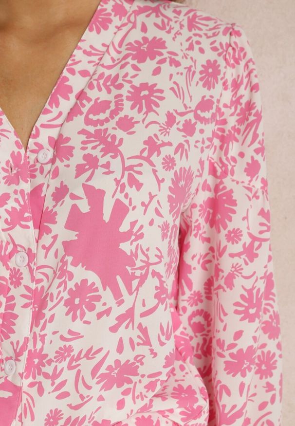 Renee - Różowa Koszula Egathe. Typ kołnierza: bez kołnierzyka. Kolor: różowy. Materiał: skóra, jeans. Długość rękawa: długi rękaw. Długość: długie. Wzór: aplikacja, nadruk