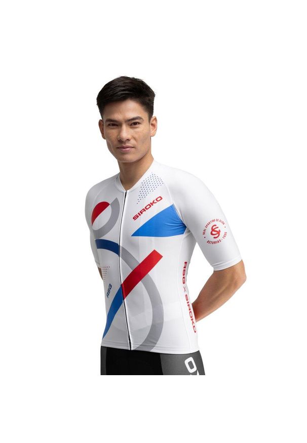 SIROKO - Męska koszulka rowerowa z krótkim rękawem Real Sporting de Gijón x. Kolor: biały. Długość rękawa: krótki rękaw. Długość: krótkie. Sport: kolarstwo