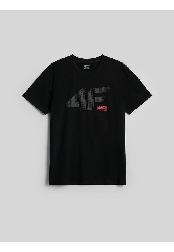 4f - 4F T-shirt regular z nadrukiem męski - czarny L. Okazja: na co dzień, na spacer. Kolor: czarny. Materiał: bawełna, materiał, dzianina. Wzór: nadruk. Styl: casual, sportowy, klasyczny