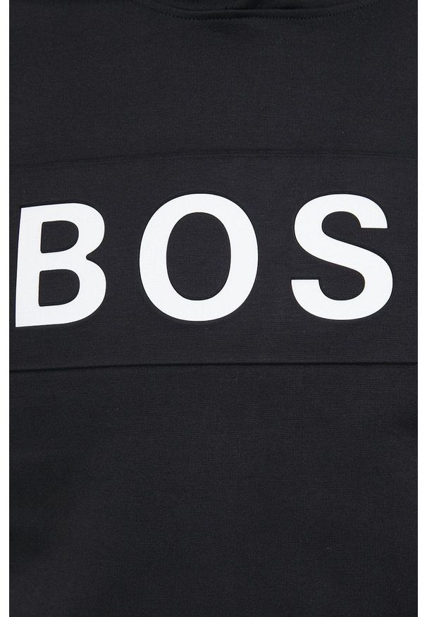 BOSS - Boss Bluza Athleisure męska kolor czarny z kapturem z nadrukiem. Okazja: na co dzień. Typ kołnierza: kaptur. Kolor: czarny. Wzór: nadruk. Styl: casual