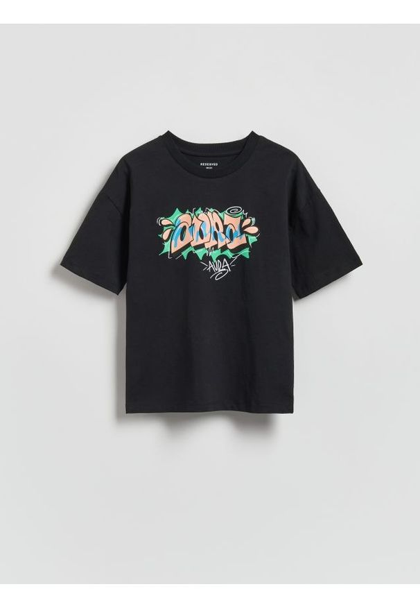 Reserved - T-shirt z nadrukiem - brązowy. Kolor: brązowy. Materiał: dzianina, bawełna. Wzór: nadruk