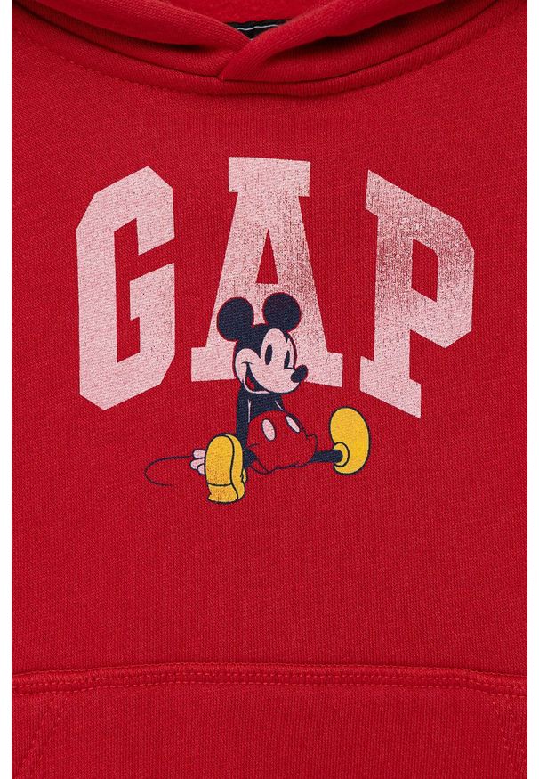 GAP bluza dziecięca x Disney kolor czerwony z kapturem z nadrukiem. Okazja: na co dzień. Typ kołnierza: kaptur. Kolor: czerwony. Wzór: nadruk, motyw z bajki. Styl: casual
