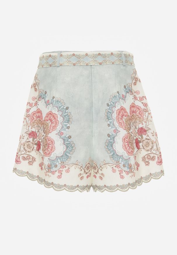 Renee - Zielone Luźne Szorty z Paskiem i Motywem Floral Orixis. Okazja: na co dzień. Kolor: zielony. Długość: krótkie. Wzór: nadruk. Styl: elegancki, casual