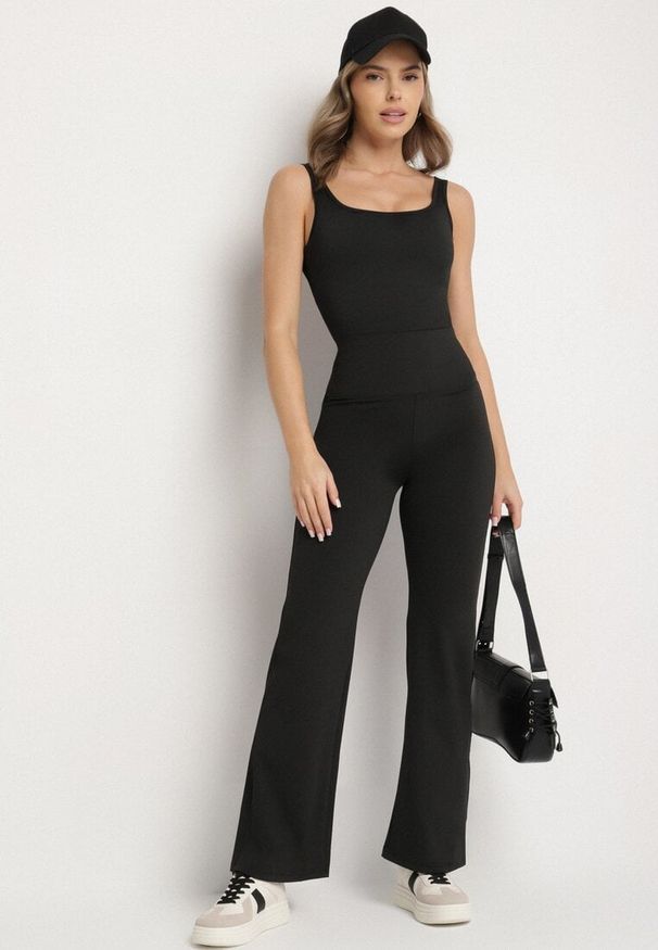 Born2be - Czarne Legginsy Dzwony z Wysokim Stanem i Szeroką Gumką w Talii Idoreia. Okazja: na co dzień. Stan: podwyższony. Kolor: czarny. Styl: casual, elegancki