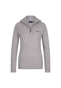 HV POLO - Sweter damski HV Polo Dunya. Typ kołnierza: polo. Kolor: szary. Materiał: dzianina, polar. Wzór: haft. Sezon: zima #1