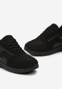 Born2be - Czarne Sneakersy Nireval. Zapięcie: sznurówki. Kolor: czarny. Materiał: syntetyk, dresówka, materiał, nubuk. Szerokość cholewki: normalna. Wzór: aplikacja. Obcas: na płaskiej podeszwie #3