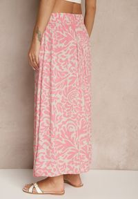 Renee - Różowa Rozkloszowana Spódnica z Wiskozy ze Wsuwanymi Kieszeniami Koselle. Okazja: na co dzień. Kolor: różowy. Materiał: wiskoza. Styl: casual, elegancki