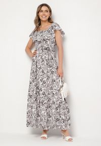 Born2be - Ciemnoszara Sukienka Hiszpanka z Bawełną w Kwiaty Mreova. Okazja: na co dzień. Typ kołnierza: dekolt hiszpanka. Kolor: szary. Materiał: bawełna. Wzór: kwiaty. Styl: casual, elegancki, klasyczny #5