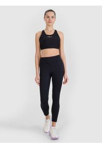 4f - 4F Legginsy treningowe z wysokim stanem damskie - czarne XL. Stan: podwyższony. Kolor: czarny. Materiał: dzianina, włókno, syntetyk, materiał, elastan. Wzór: ze splotem. Sport: fitness