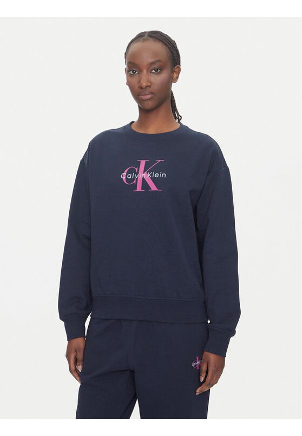 Calvin Klein Jeans Bluza Monologo LV047B234G Granatowy Relaxed Fit. Kolor: niebieski. Materiał: bawełna