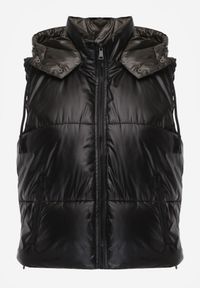 Born2be - Czarna Pikowana Kamizelka z Odpinanym Kapturem Winncea. Okazja: na co dzień. Kolor: czarny. Materiał: jeans. Styl: casual #5