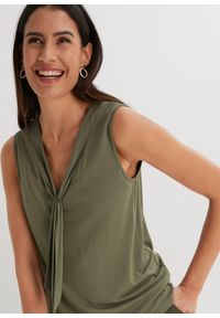bonprix - Top z krawatką. Kolor: zielony. Styl: elegancki