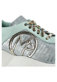Massimo POLI - Miętowe Sneakersy Massimo Poli Damskie Modne Buty. Kolor: zielony. Materiał: zamsz, skóra. Szerokość cholewki: normalna. Wzór: aplikacja. Obcas: na platformie #4