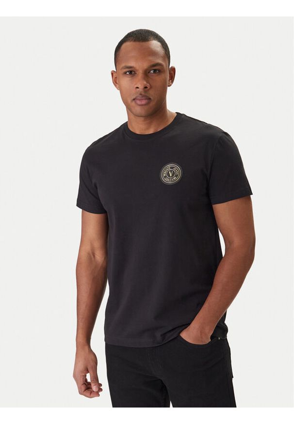 Versace Jeans Couture T-Shirt 80GAHT03 CJ00T Czarny Regular Fit. Kolor: czarny. Materiał: bawełna