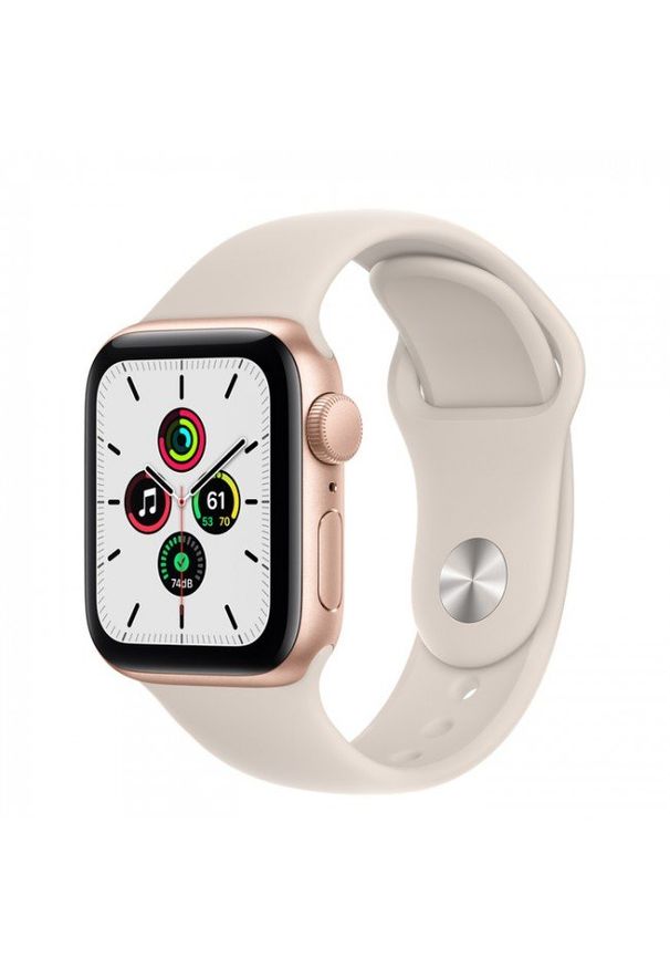 APPLE - Smartwatch Apple Watch SE GPS 44mm aluminium, złoty | księżycowa poświata pasek sportowy. Rodzaj zegarka: smartwatch. Kolor: złoty. Styl: sportowy