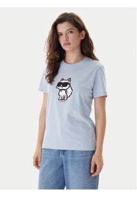 Karl Lagerfeld - KARL LAGERFELD T-Shirt A1W17128 Błękitny Regular Fit. Typ kołnierza: dekolt w karo. Kolor: niebieski. Materiał: bawełna #1