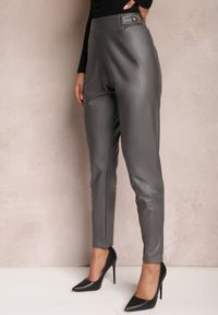 Renee - Ciemnoszare Spodnie Standard z Imitacji Skóry Tamran. Kolor: szary. Materiał: skóra ekologiczna