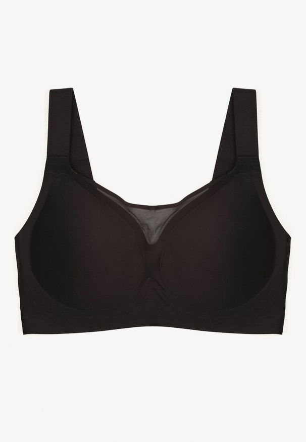 Born2be - Czarny Gładki Biustonosz z Siateczkową Wstawką i Szerokimi Ramiączkami Salandrea. Kolor: czarny. Rodzaj stanika: wyciągane miseczki. Wzór: gładki