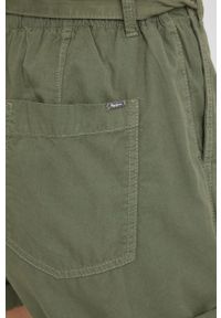 Pepe Jeans szorty bawełniane KAYLEE SHORT damskie kolor zielony gładkie high waist. Stan: podwyższony. Kolor: zielony. Materiał: bawełna. Wzór: gładki #2