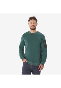 quechua - Sweter turystyczny męski Quechua NH100. Okazja: na co dzień. Kolor: zielony. Materiał: poliester, bawełna. Styl: sportowy, casual