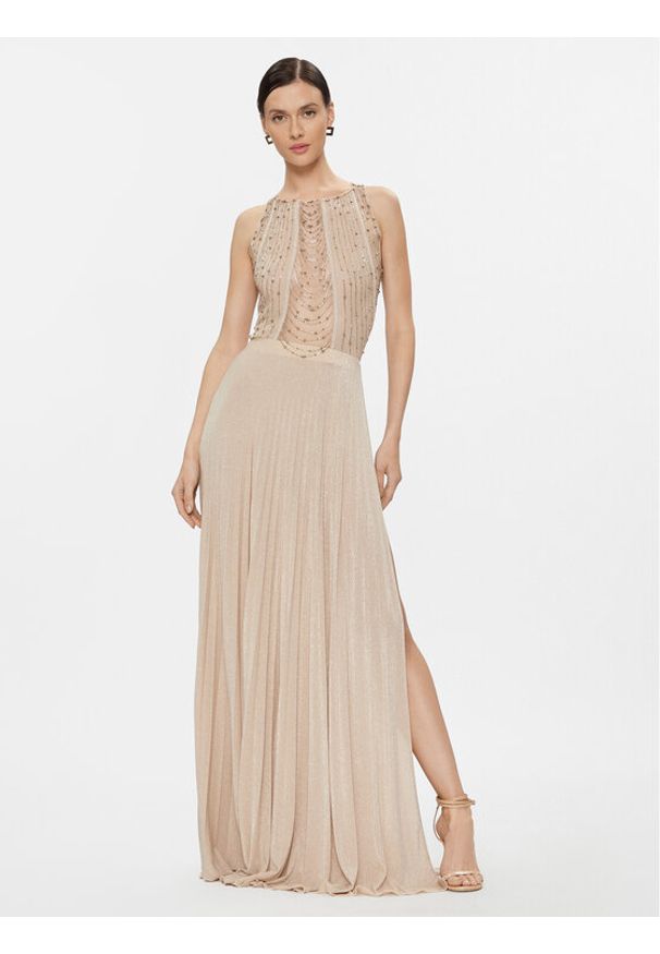 Elisabetta Franchi Sukienka wieczorowa AB-477-37E2-V800 Écru Regular Fit. Materiał: syntetyk. Styl: wizytowy