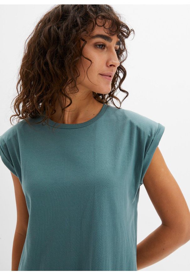 bonprix - Sukienka shirtowa z bawełny organicznej. Kolor: zielony. Materiał: bawełna