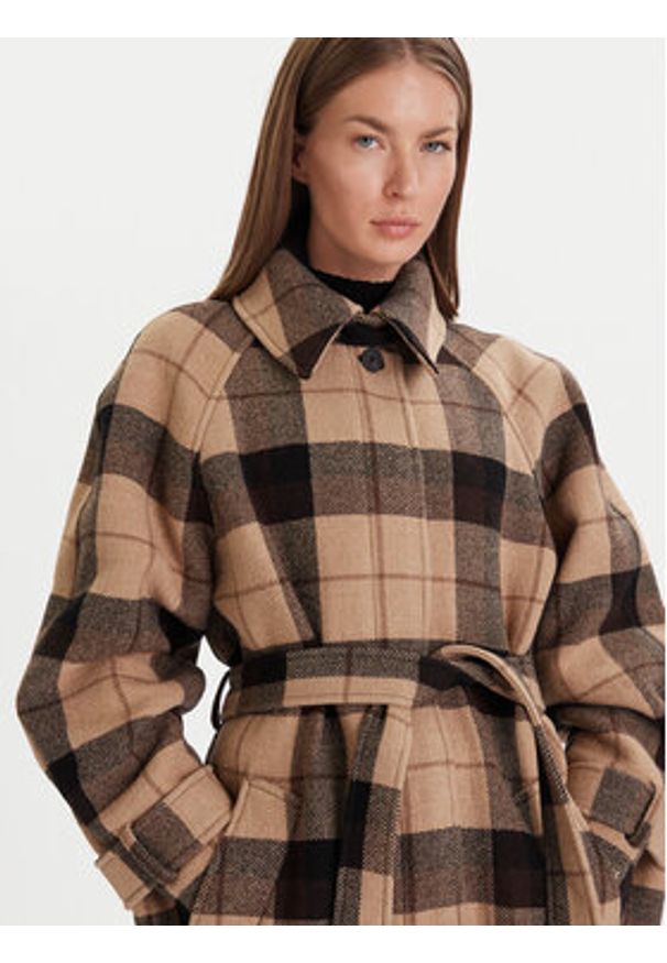 TOMMY HILFIGER - Tommy Hilfiger Płaszcz wełniany WW0WW46870 Beżowy Relaxed Fit. Kolor: beżowy. Materiał: wełna