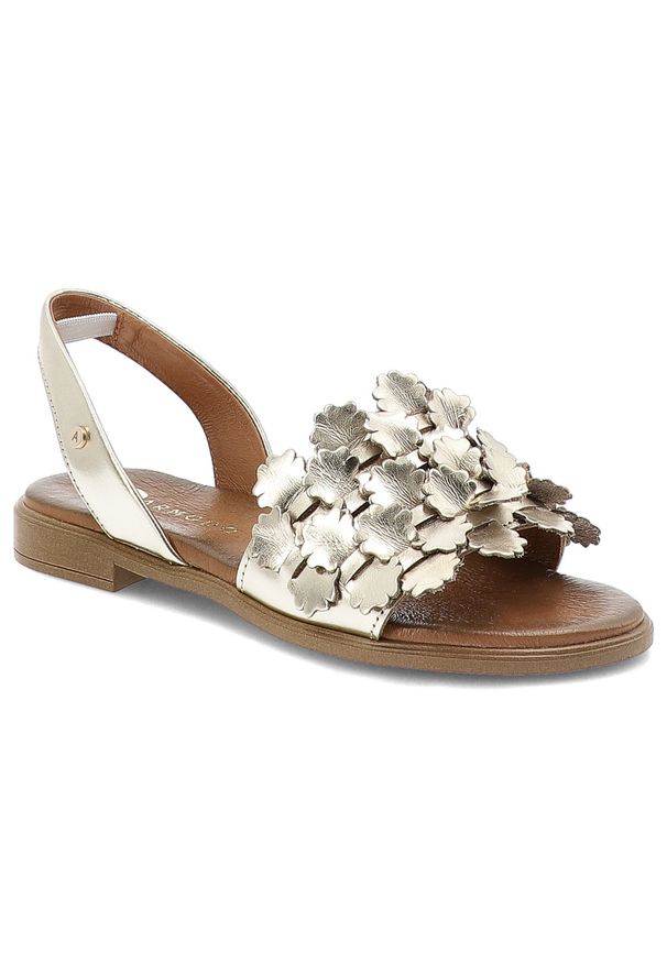 Sandały damskie Armodo, cholewka ze skóry naturalnej licowej z paskiem wokół pięty odkryty przód na płaskiej podeszwie, złote, 40468. Zapięcie: pasek. Kolor: złoty. Materiał: skóra. Obcas: na płaskiej podeszwie