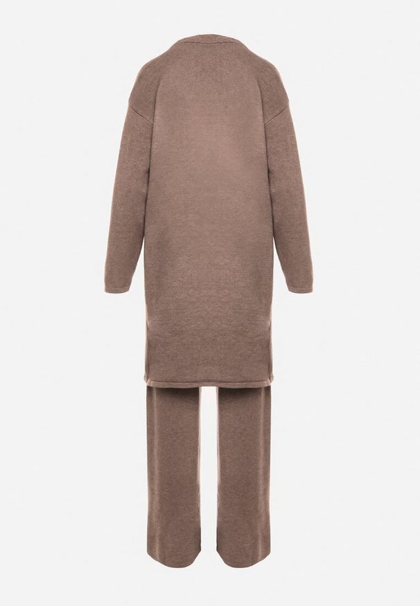 Born2be - Brązowy Komplet z Dzianiny z Wełną Spodnie Kardigan i Kamizelka na Guziki Meviseffa. Kolor: brązowy. Materiał: dzianina, wełna