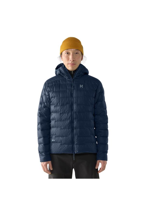 Kurtka z kapturem Haglöfs ROC Flash Down. Typ kołnierza: kaptur. Kolor: niebieski. Materiał: puch. Sport: turystyka piesza