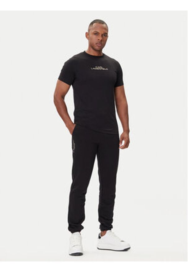 Karl Lagerfeld - KARL LAGERFELD T-Shirt 755061 554242 Czarny Regular Fit. Typ kołnierza: dekolt w karo. Kolor: czarny. Materiał: bawełna