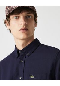 Lacoste - LACOSTE - Elegancka granatowa koszula z logo Oxford Regular Fit. Kolor: niebieski. Materiał: jeans, bawełna. Wzór: haft. Styl: elegancki #2