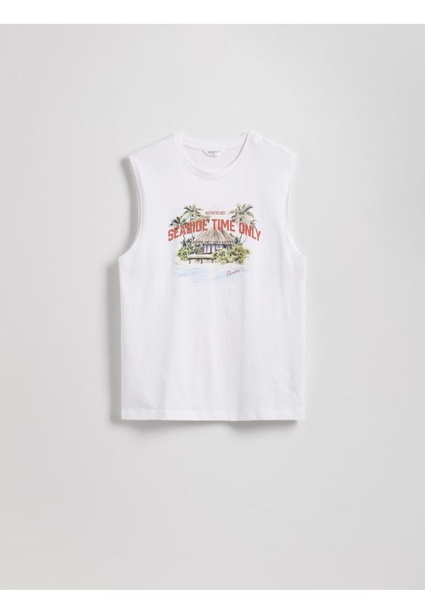 Reserved - Bawełniany tank top - biały. Kolor: biały. Materiał: bawełna. Styl: klasyczny