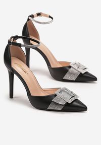 Born2be - Czarne Sandały na Szpilce Ozdobione Klamrą z Cyrkonii Iluzza. Zapięcie: klamry. Kolor: czarny. Wzór: aplikacja. Obcas: na szpilce. Wysokość obcasa: wysoki #3