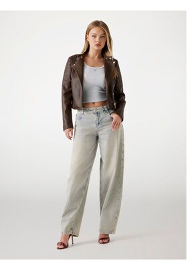 Guess Kurtka z imitacji skóry W5YL19 WHDS0 Brązowy Regular Fit. Kolor: brązowy. Materiał: skóra