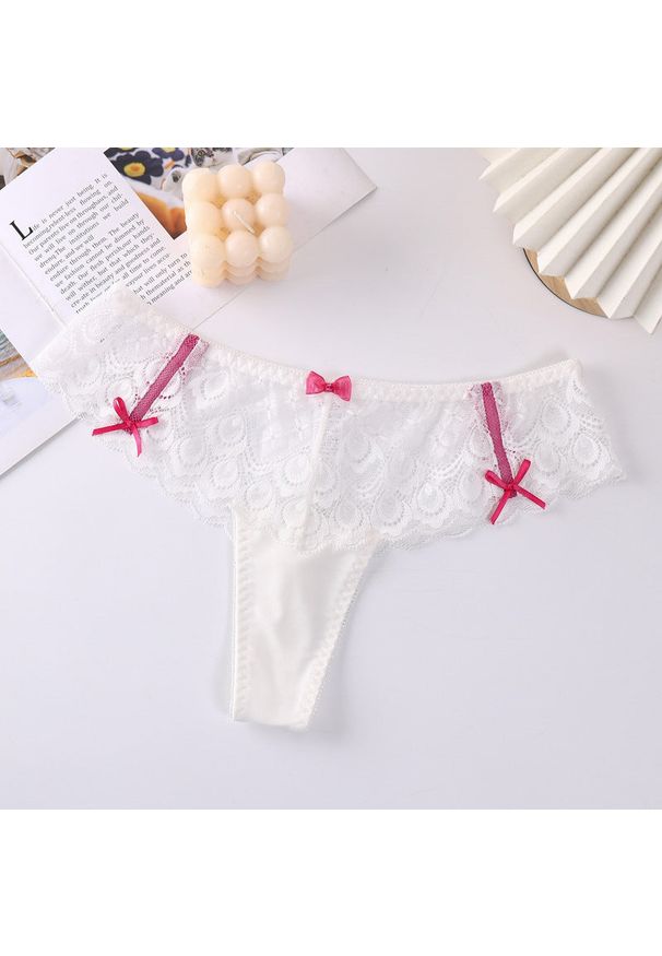 Intica - Stringi koronkowe z kokardkami eleganckie Destini. Kolor: biały. Materiał: koronka. Wzór: koronka