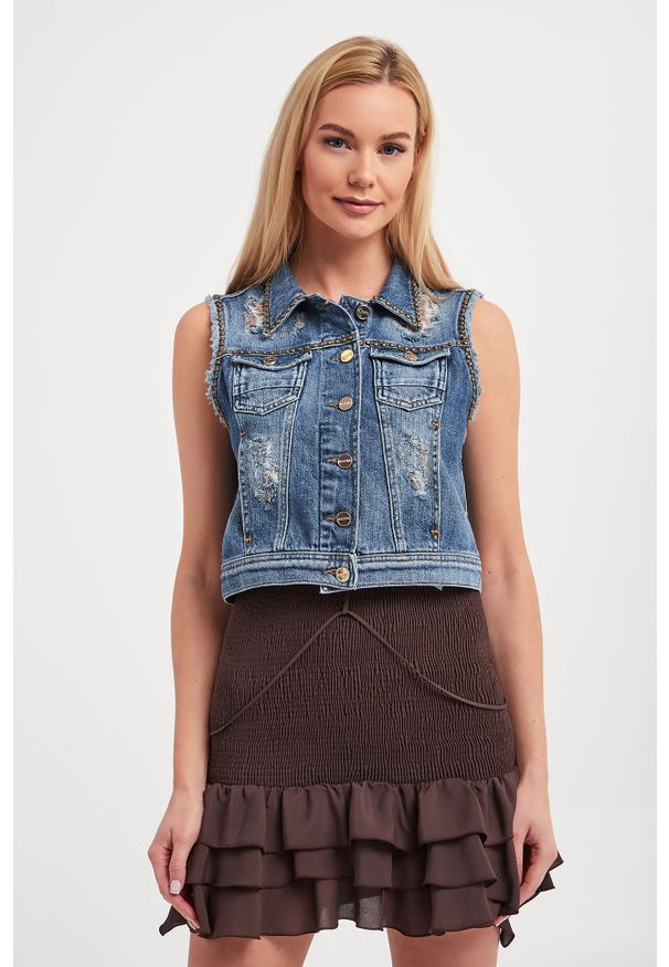 Blugirl Blumarine - Kamizelka Jeansowa BLUGIRL BLUMARINE. Materiał: jeans. Długość rękawa: na ramiączkach