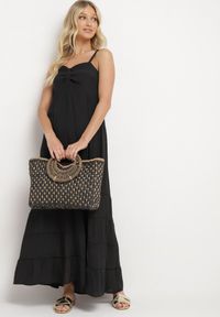 Born2be - Czarna Sukienka z Bawełną na Regulowanych Ramiączkach z Elastyczną Gumką na Plecach Tinathias. Okazja: na spacer, na co dzień. Kolor: czarny. Materiał: bawełna. Długość rękawa: na ramiączkach. Sezon: lato. Typ sukienki: proste. Styl: casual, klasyczny #3