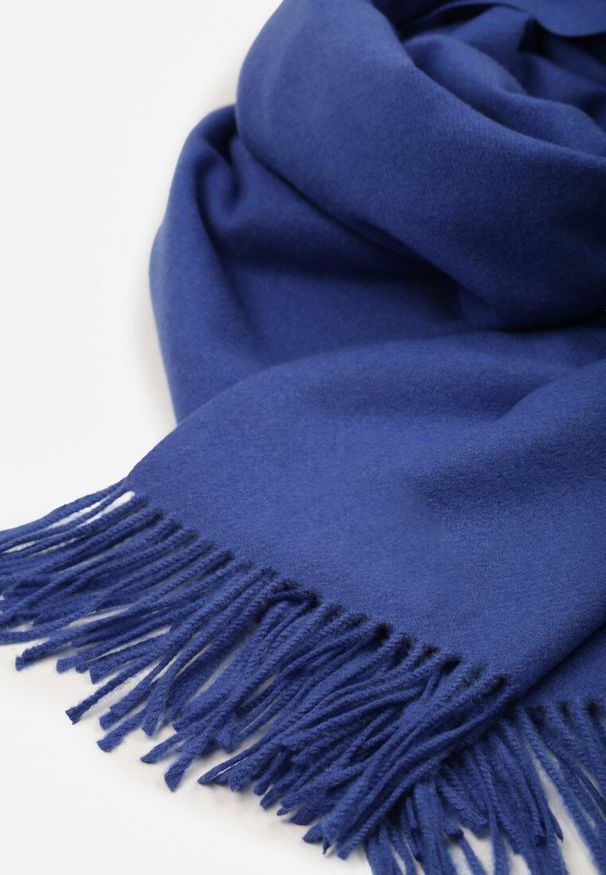 Born2be - Niebieski Szalik z Bawełną i Wiskozą Ozdobiony Frędzlami Siadortia. Okazja: na co dzień, na spotkanie biznesowe. Kolor: niebieski. Materiał: bawełna, wiskoza. Wzór: aplikacja. Styl: biznesowy, klasyczny, casual, elegancki