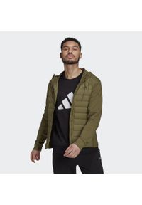 Adidas - Kurtka Varilite Hybrid. Kolor: zielony. Materiał: puch. Sport: piłka nożna