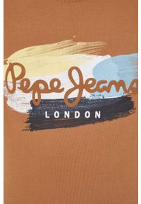 Pepe Jeans bluza bawełniana Dawson męska kolor brązowy z nadrukiem. Okazja: na co dzień. Kolor: brązowy. Materiał: bawełna. Wzór: nadruk. Styl: casual #4