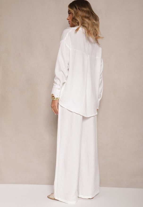 Renee - Biały Komplet z Bawełny Koszula i Spodnie Wide Leg Amaddie. Kolor: biały. Materiał: bawełna