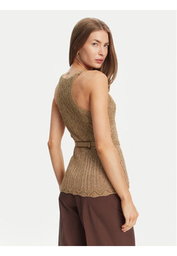 TwinSet - TWINSET Top 251TT3195 Beżowy Slim Fit. Kolor: beżowy. Materiał: wiskoza