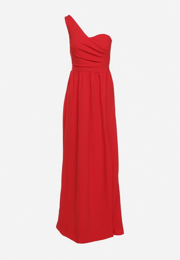Born2be - Czerwona Elegancka Rozkloszowana Sukienka na Jedno Ramię Wistlia. Okazja: na imprezę. Kolor: czerwony. Typ sukienki: asymetryczne, rozkloszowane. Styl: elegancki