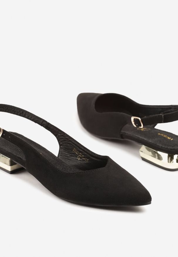 Renee - Czarne Sandały Slingback Vices z Wkładką ze Skóry Naturalnej Galeresa. Okazja: na spotkanie biznesowe, do pracy, na co dzień. Zapięcie: pasek. Kolor: czarny. Materiał: skóra. Obcas: na obcasie. Styl: elegancki, biznesowy, casual. Wysokość obcasa: niski