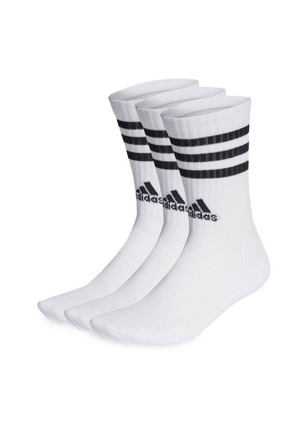 Adidas - adidas Skarpety wysokie unisex 3-Stripes Cushioned Crew Socks 3 Pairs HT3458 Biały. Kolor: biały