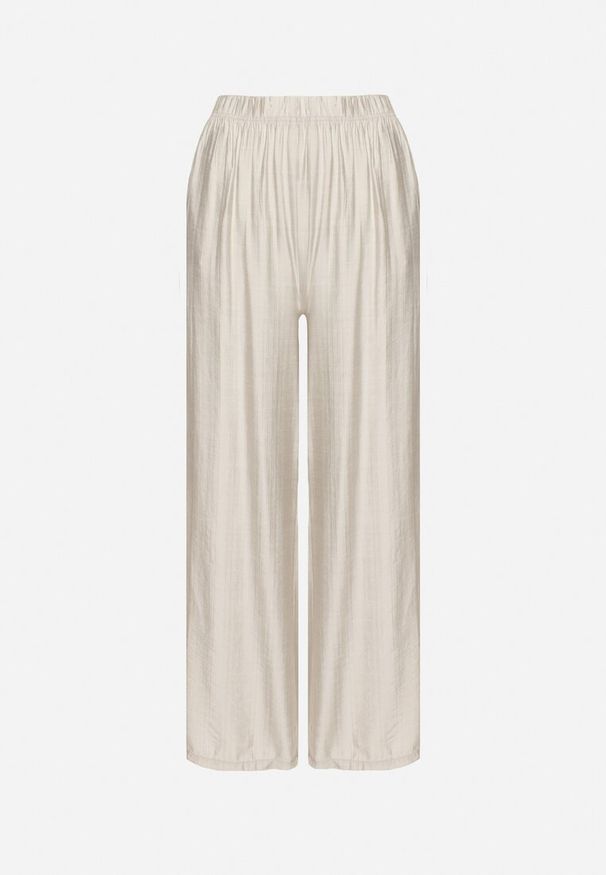 Born2be - Jasnoszare Szerokie Spodnie Typu Palazzo z Wysokim Stanem Varlevi. Okazja: na co dzień. Stan: podwyższony. Kolor: szary. Styl: elegancki, casual